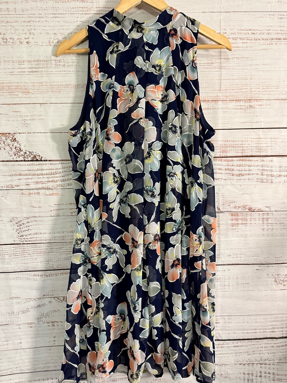 Navy Floral Sleeveless A-Line Dress